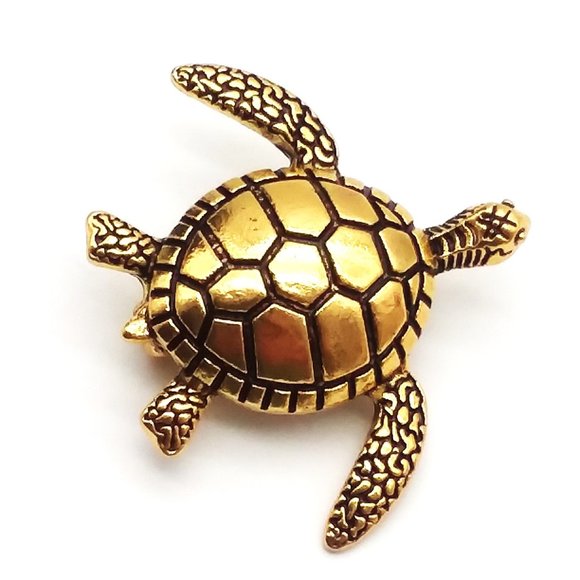 Turtle Brooch Gold Metal Pin Stylish Sea Glam Fashion Tortoise Accessory Jewely - Picture 1 of 4